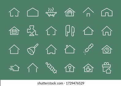 Simple set of color editable house icon templates. Contains such icons, home calendar, coffee shop and other vector signs isolated on a white background for graphic and web design.