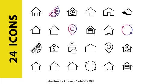 Simple set of color editable house icon templates. Contains such icons, home calendar, coffee shop and other vector signs isolated on a white background for graphic and web design.