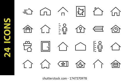 Simple set of color editable house icon templates. Contains such icons, home calendar, coffee shop and other vector signs isolated on a white background for graphic and web design.