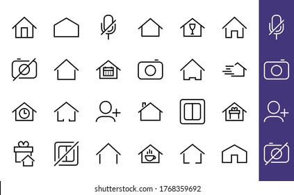 Simple set of color editable house icon templates. Contains such icons, home calendar, coffee shop and other vector signs isolated on a white background for graphic and web design.