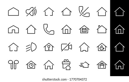 Simple set of color editable house icon templates. Contains such icons, home calendar, coffee shop and other vector signs isolated on a white background for graphic and web design.