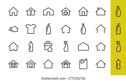 Simple set of color editable house icon templates. Contains such icons, home calendar, coffee shop and other vector signs isolated on a white background for graphic and web design.