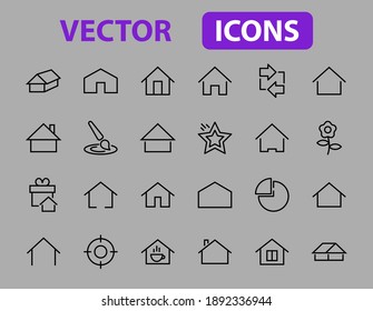 Simple set of color editable house icon templates. Contains such icons, home calendar, coffee shop and other vector signs isolated on a white background for graphic and web design.