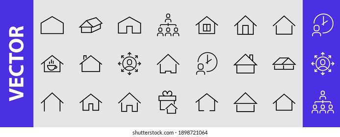 Simple set of color editable house icon templates. Contains such icons, home calendar, coffee shop and other vector signs isolated on a white background for graphic and web design.
