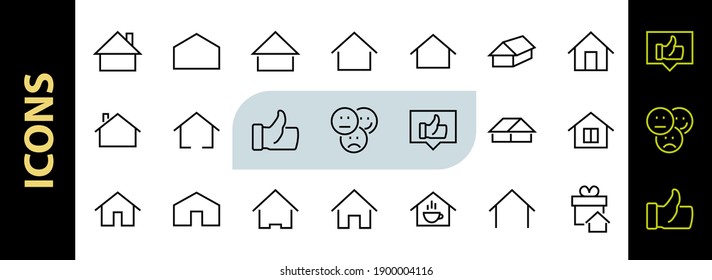 Simple set of color editable house icon templates. Contains such icons, home calendar, coffee shop and other vector signs isolated on a white background for graphic and web design.