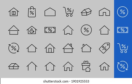 Simple set of color editable house icon templates. Contains such icons, home calendar, coffee shop and other vector signs isolated on a white background for graphic and web design.