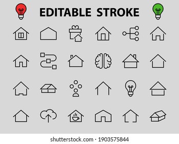 Simple set of color editable house icon templates. Contains such icons, home calendar, coffee shop and other vector signs isolated on a white background for graphic and web design.