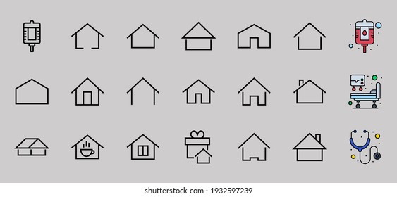 Simple set of color editable house icon templates. Contains such icons, home calendar, coffee shop and other vector signs isolated on a white background for graphic and web design.