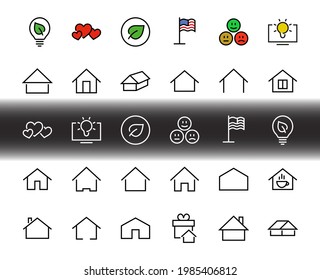 Simple set of color editable house icon templates. Contains such icons, home calendar, coffee shop and other vector signs isolated on a white background for graphic and web design.