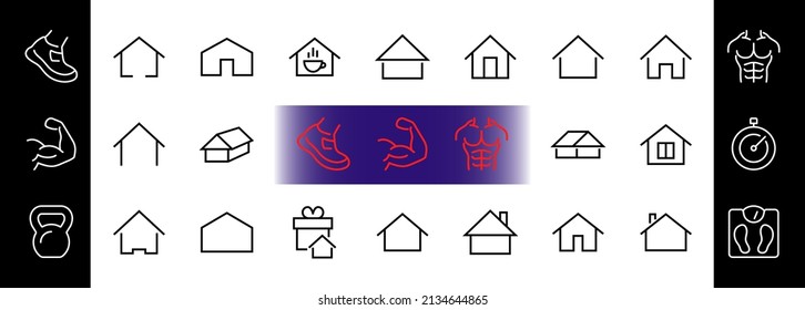 Conjunto simple de plantillas de icono de casa modificables en color. Contiene estos iconos, calendario doméstico, cafetería y otros signos vectoriales aislados en un fondo blanco para diseño gráfico y web