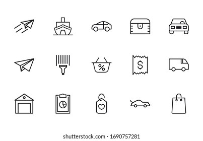 Simple set of commerce icons in trendy line style. Modern vector symbols, isolated on a white background. Linear pictogram pack. Line icons collection for web apps and mobile concept.