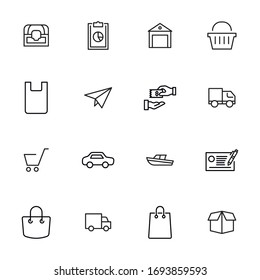Sencillo conjunto de íconos comerciales en estilo de línea de moda. Símbolos vectoriales modernos, aislados en un fondo blanco. Envase para pictogramas lineales. Colección de iconos de línea para aplicaciones web y concepto móvil.