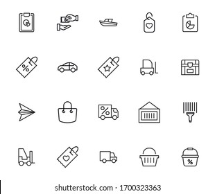 Simple set of commerce icons in trendy line style. Modern vector symbols, isolated on a white background. Linear pictogram pack. Line icons collection for web apps and mobile concept.