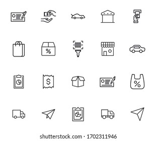 Sencillo conjunto de íconos comerciales en estilo de línea de moda. Símbolos vectoriales modernos, aislados en un fondo blanco. Envase para pictogramas lineales. Colección de iconos de línea para aplicaciones web y concepto móvil.