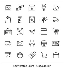 Simple set of commerce icons in trendy line style. Modern vector symbols, isolated on a white background. Linear pictogram pack. Line icons collection for web apps and mobile concept.