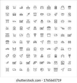 Sencillo conjunto de íconos comerciales en estilo de línea de moda. Símbolos vectoriales modernos, aislados en un fondo blanco. Envase para pictogramas lineales. Colección de iconos de línea para aplicaciones web y concepto móvil.