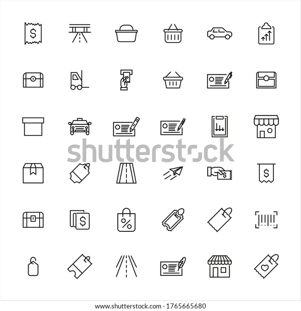 Simple set of\
commerce icons in trendy line style. Modern vector symbols,\
isolated on a white background. Linear pictogram pack. Line icons\
collection for web apps and mobile\
concept.