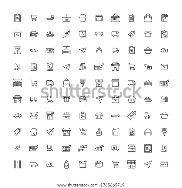 Simple set of\
commerce icons in trendy line style. Modern vector symbols,\
isolated on a white background. Linear pictogram pack. Line icons\
collection for web apps and mobile\
concept.