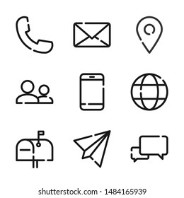 Simple set of communication line icon. Phone, mail, message, chat and more. Editable stroke