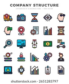 Simple Set of Company Structure Related Vector Lineal Color Icons.