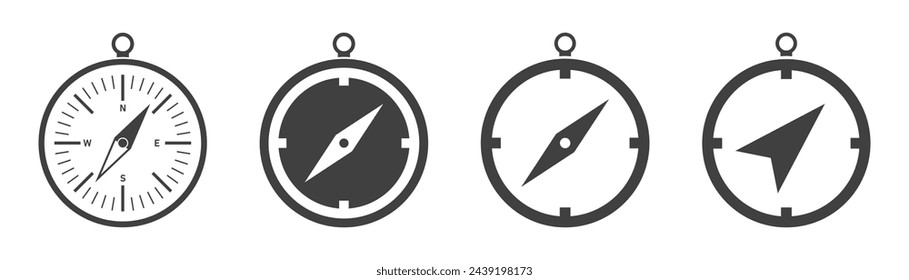 Simple set of compass icons. Set of compass symbols on white isolate.