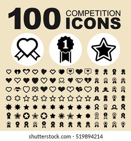 Simple Set Of Competitions Related Vector Icons. Contains such Icons as Victory, Winner, First, Win, Award, Champion, Prize, Medal, Ribbon, Reward, Honor, Best, Star, Celebration and more.