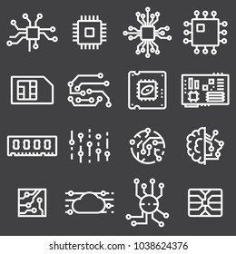 Simple Set of Computer Chips Related Vector Icons on Gray Background