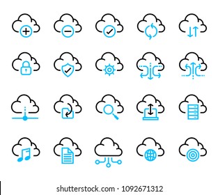 Simple Set of Computer Cloud icons. Modern minimalistic flat design elements of cloud computing and wireless technology.Vector illustration