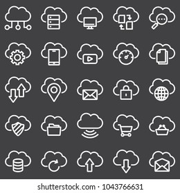 Simple Set of Computer Cloud Related Vector Line Icons on Gray Background
