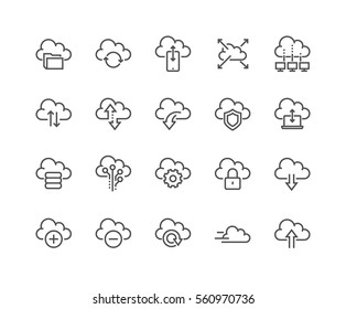 Simple Set of Computer Cloud Related Vector Line Icons. 
Contains such Icons as Data Synchronisation, Transfer, Cloud Settings and more.
Editable Stroke. 48x48 Pixel Perfect.
