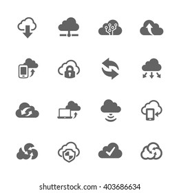 Simple Set of Computer Cloud Vector Icons. Contains Such Icons as Data Protection, Sync, Sharing and more.