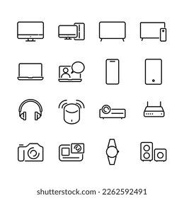 Simple Set of Computer Components Related Vector Line Icons. 