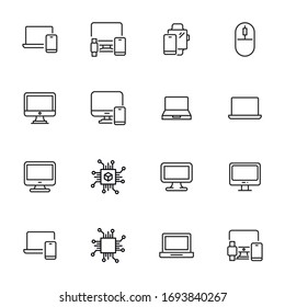 Simple set of computer icons in trendy line style. Modern vector symbols, isolated on a white background. Linear pictogram pack. Line icons collection for web apps and mobile concept.