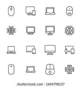 Simple set of computer icons in trendy line style. Modern vector symbols, isolated on a white background. Linear pictogram pack. Line icons collection for web apps and mobile concept.