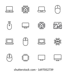Simple set of computer icons in trendy line style. Modern vector symbols, isolated on a white background. Linear pictogram pack. Line icons collection for web apps and mobile concept.