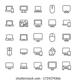 Simple set of computer icons in trendy line style. Modern vector symbols, isolated on a white background. Linear pictogram pack. Line icons collection for web apps and mobile concept.