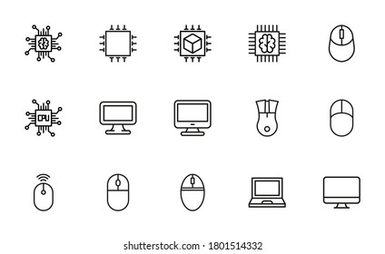 Simple set of computer icons in trendy line style. Modern vector symbols, isolated on a white background. Linear pictogram pack. Line icons collection for web apps and mobile concept.