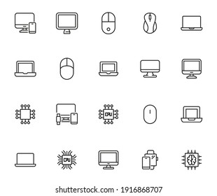 Simple set of computer icons in trendy line style. Modern vector symbols, isolated on a white background. Linear pictogram pack. Line icons collection for web apps and mobile concept.