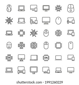 Simple set of computer icons in trendy line style. Modern vector symbols, isolated on a white background. Linear pictogram pack. Line icons collection for web apps and mobile concept.