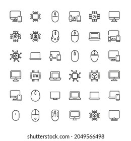 Simple set of computer icons in trendy line style. Modern vector symbols, isolated on a white background. Linear pictogram pack. Line icons collection for web apps and mobile concept.