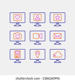 Simple Set of Computer Monitor icons. Contains icons as sns, camera, face time, email, calculator, map pointer, icloud and more. 