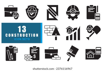 Simple Set of Construction Related Vector solid Icons. Editable solid icon sets blue black solid