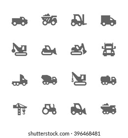 Simple Set of Construction Vehicles Related Vector Icons. Contains such icons as crane, truck, tractor and more. 