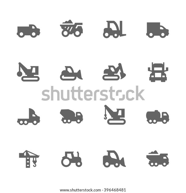 Simple Set of\
Construction Vehicles Related Vector Icons. Contains such icons as\
crane, truck, tractor and more.\
