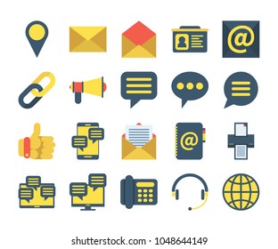 Simple Set of CONTACT US Icons in flat style. Contains such icons as Location, Address book, Message, Support and more.