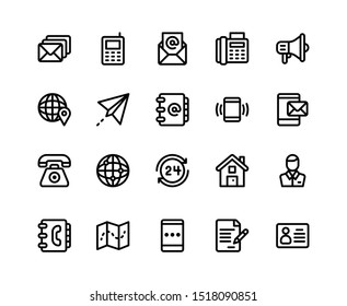 Simple Set of contact us Related Vector Line Icons. Contains such email, mobile phone, mail, fax and more.