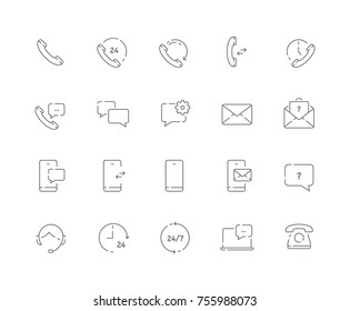 Simple set of Contact us related vector line web icons. Contains such icons as Call us, Message, Support, Chat and more. Editable Stroke. 48x48 Pixel Perfect.