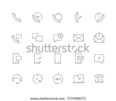 Simple set of Contact us related vector line web icons. Contains such icons as Call us, Message, Support, Chat and more. Editable Stroke. 48x48 Pixel Perfect.