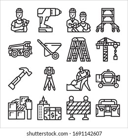 Simple Set of Contruction Related Vector Line Icons