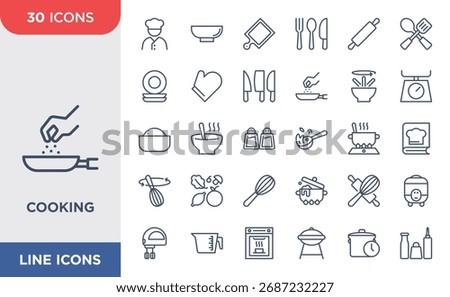 Simple set of Cooking icon set. Contains such Icons as Spoon, Plate, Fork, Stove, Plate. Editable strokes
